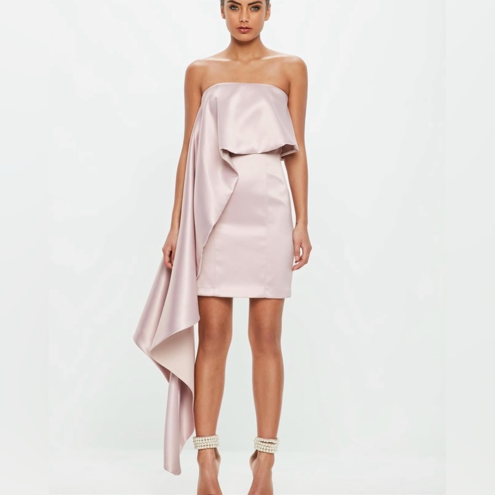 NWT Elegant Blush Strapless Draped Dress Exaggerated Frill Dress